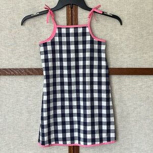 Hanna Anderson 120 Navy, White, Pink, Gingham Romper Dress Bow Ties